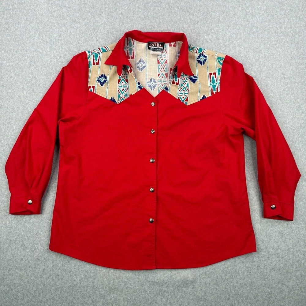 Ozark Mountain Shirt Womens 20W Plus Red 80s Aztec Western Button Up Made In USA